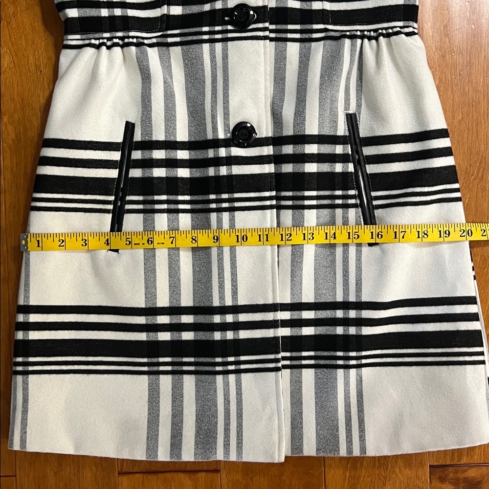 Iz Byer Plaid Pea Coat Size S Black White Preppy Trench Quiet Luxury Classic - Picture 8 of 14
